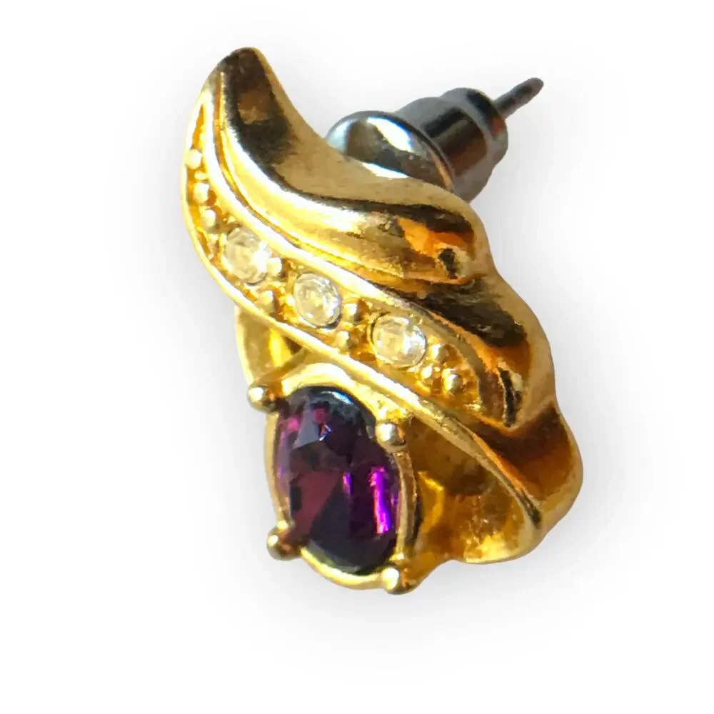 AVON gold tone faux amethyst birth stone stud earrings